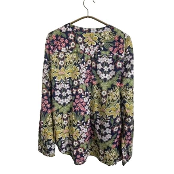 Talbots Floral Popover Blouse Blue Multicolor Size L Button Long Sleeve - Picture 6 of 7